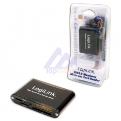 LogiLink Externe All-in-One Kaartlezer, USB 2.0, SDHC, Zwart aluminium