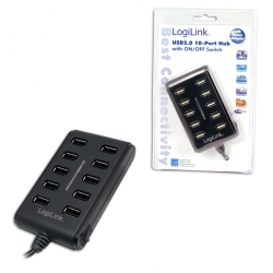 Logilink 10-poorts USB 2.0 Hub met A/C adapter [UA0125] 